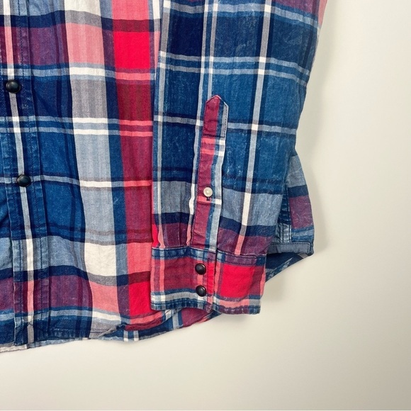 5 FOR $20 American Eagle Slim Fit Blue and Red Plaid Button-Up Shirt - Picture 4 of 7
